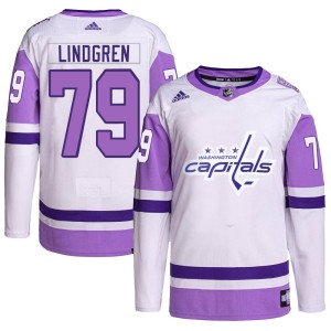 Men's Washington Capitals Charlie Lindgren Adidas Authentic Hockey Fights Cancer Primegreen Jersey - White/Purple