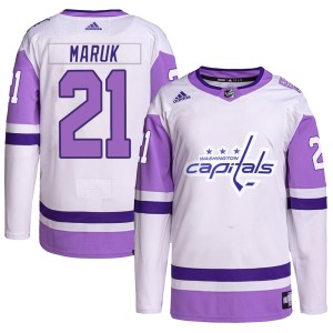 Men's Washington Capitals Dennis Maruk Adidas Authentic Hockey Fights Cancer Primegreen Jersey - White/Purple