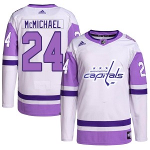 Men's Washington Capitals Connor McMichael Adidas Authentic Hockey Fights Cancer Primegreen Jersey - White/Purple