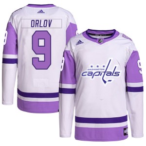 Men's Washington Capitals Dmitry Orlov Adidas Authentic Hockey Fights Cancer Primegreen Jersey - White/Purple