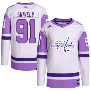 Men's Washington Capitals Joe Snively Adidas Authentic Hockey Fights Cancer Primegreen Jersey - White/Purple