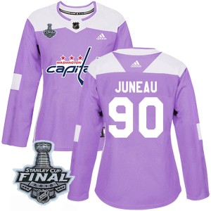 Women's Washington Capitals Joe Juneau Adidas Authentic Fights Cancer Practice 2018 Stanley Cup Final Patch Jersey - Purple