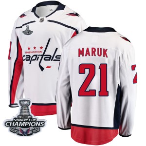 Youth Washington Capitals Dennis Maruk Fanatics Branded Breakaway Away 2018 Stanley Cup Champions Patch Jersey - White