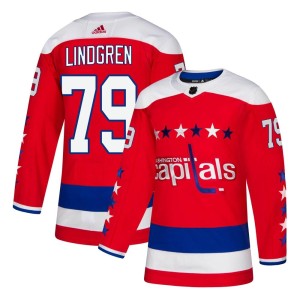 Youth Washington Capitals Charlie Lindgren Adidas Authentic Alternate Jersey - Red