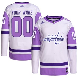 Youth Washington Capitals Custom Adidas Authentic Hockey Fights Cancer Primegreen Jersey - White/Purple