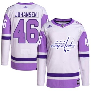 Youth Washington Capitals Lucas Johansen Adidas Authentic Hockey Fights Cancer Primegreen Jersey - White/Purple