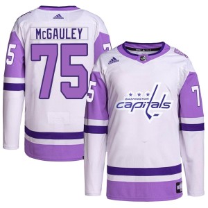 Youth Washington Capitals Tim McGauley Adidas Authentic Hockey Fights Cancer Primegreen Jersey - White/Purple
