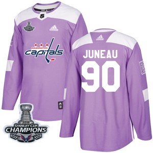 Men's Washington Capitals Joe Juneau Adidas Authentic Fights Cancer Practice 2018 Stanley Cup Champions Patch Jersey - Purple