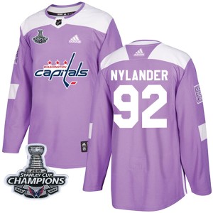 Men's Washington Capitals Michael Nylander Adidas Authentic Fights Cancer Practice 2018 Stanley Cup Champions Patch Jersey - Pur