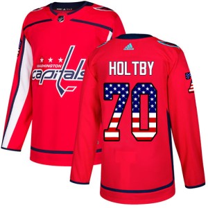 Men's Washington Capitals Braden Holtby Adidas Authentic USA Flag Fashion Jersey - Red