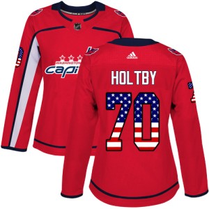 Women's Washington Capitals Braden Holtby Adidas Authentic USA Flag Fashion Jersey - Red