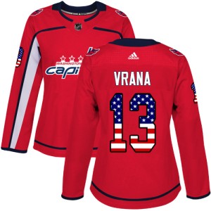 Women's Washington Capitals Jakub Vrana Adidas Authentic USA Flag Fashion Jersey - Red
