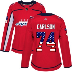 Women's Washington Capitals John Carlson Adidas Authentic USA Flag Fashion Jersey - Red