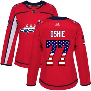 Women's Washington Capitals T.J. Oshie Adidas Authentic USA Flag Fashion Jersey - Red