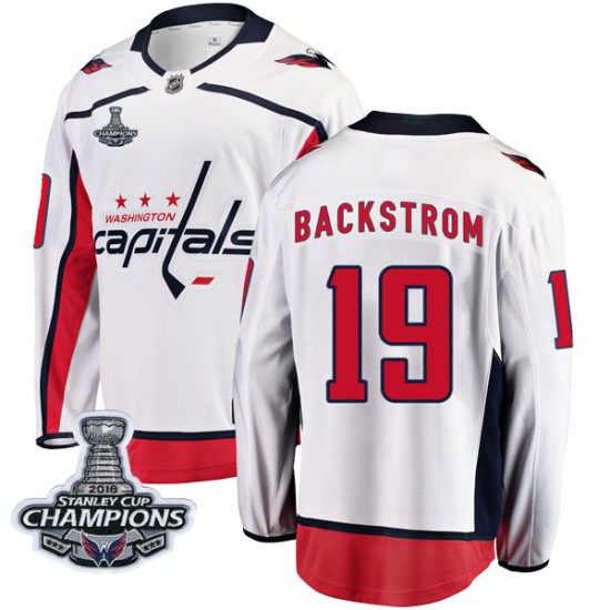 Men's Washington Capitals Nicklas Backstrom Fanatics Branded Breakaway Away 2018 Stanley Cup Champions Patch Jersey - White